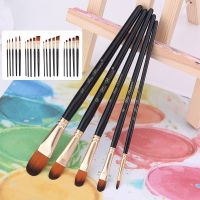 【YF】 5Pcs Artist Paint Brush Set Nylon Hair Wood Black Handle Watercolor Acrylic Oil Painting Art Supplies