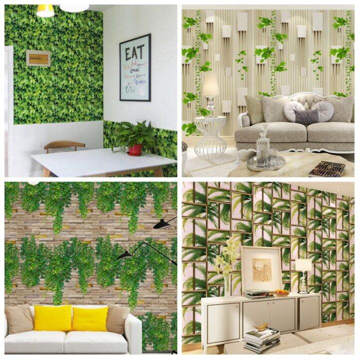 BHW Wallpaper Design with Green Leaves PVC Self adhesive Waterproof