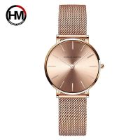 [Aishang watch industry]Luxury Hannah Martin แฟชั่นสุภาพสตรีนาฬิกา Rose Gold ผู้หญิงนาฬิกา Elegant Minimalism Rhinestone Casual หญิงนาฬิกากันน้ำ