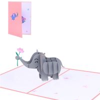 Happy Birthday Card for Girl Kids Wife Husband 3D Elephant for pop Up Greeting Cards with Envelope Postcards Gifts