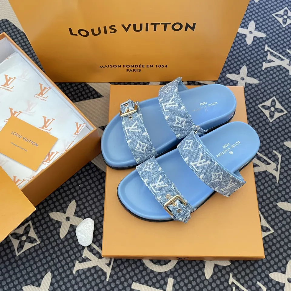 Louis Vuitton Blue 1854 Monogram Canvas Slide Sandals Size 38