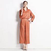 Ladies Two-Piece Set Fashion Retro Real Shot Spot-Fashion Loose Large Profile Shirt Width Blouse and Pants