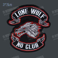 14นิ้ว Lone Wolf No Club Broad ขนาดใหญ่เย็บบนแพทช์เย็บปักถักร้อยสำหรับแจ็คเก็ตกลับเสื้อกั๊กรถจักรยานยนต์ Biker