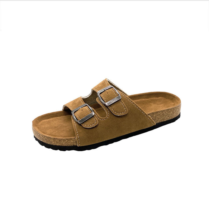 japanese-and-korean-slippers-womens-belt-buckle-foreign-trade-beach-shoes-2023-spring-and-summer-cork-flat-sandals-one-word-sandals