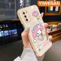 YIWESAN เคสปลอกสำหรับ Samsung F02s M02s A02s ลายการ์ตูนน่ารักทำนองเพลงของฉันดีไซน์ใหม่แฟชั่นชุบหรูหราเคสโทรศัพท์คลุมทั้งหมดป้องกันเลนส์กล้องเคสเคสซิลิโคนกันกระแทกนิ่ม