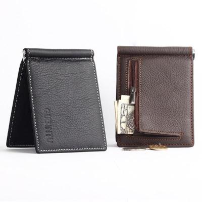 【JH】GUBINTU Portable Mini Mens Genuine leather Money Clip Wallet With Coin Pocket Small Card Cash Holder Metal Money Clamp For Male