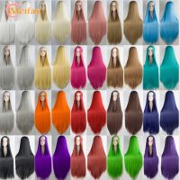 MEIFAN Synthetic Lolita Cosplay Wig Blonde Blue Red Pink Green Purple Hair for Cosplay Party 100CM Long Straight Wigs for Women Wig  Hair Extensions P