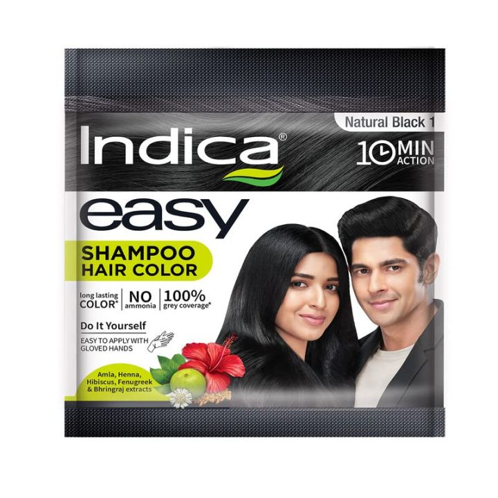 Indica Easy Mini Shampoo Hair Color, 25 ml Natural Black  Indica