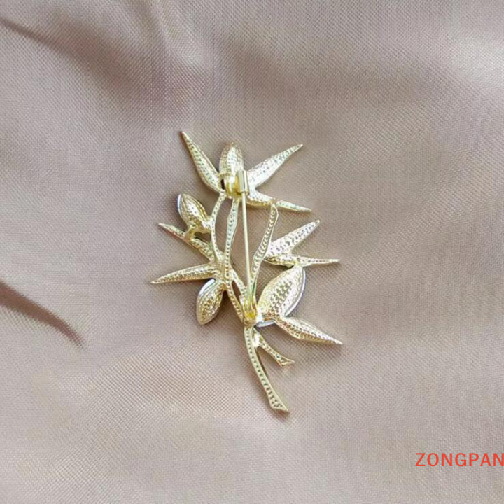 zongpan-เข็มกลัดทรงไม้ไผ่สุดหรูสำหรับผู้หญิงดีไซน์พลอยเทียมปักดอกไม้ดอกไม้สำหรับงานเลี้ยง