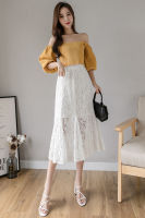 2022 New Lace Women Summer Skirts Knee Length High Waist Skirt Elegant Korean Style Skirt For Women Black White