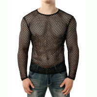 บุรุษใสเซ็กซี่ตาข่ายเสื้อยืด2022ใหม่ซีทรู Fishnet แขนยาวกล้ามเนื้อเสื้อกล้ามไนท์คลับพรรคดำเนินการประเดิมด้านบน