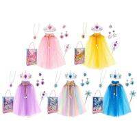 Princess Crown And Cape 7pcs Little Girls Cape Set Glitter Cape Princess Cape Princess Cloak With Crown Jewelry Scepter Embellished With Moon fit