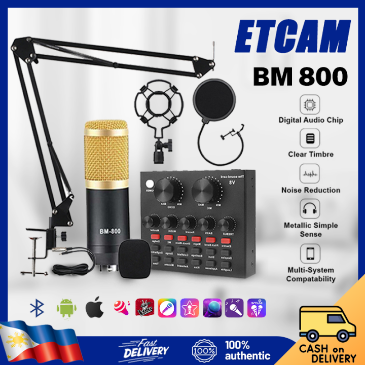ETCAM microphone for videoke with condenser set mic v8 complete set