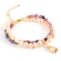 Freshwater Pearls Natural Tourmaline Stone Bead Bracelet For Women Girls Korean Female Flower Charm Bracelets Fashion Jewelry