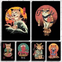 2023﹍ Japanese Pop Art Ramen Samurai Cat Black and White Art Room Wall Decoration Canvas Posters Aesthetics Bedroom Cafe Bar Picture