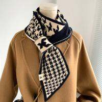 {Warm scarf}Houndstooth ลายสก๊อตแบรนด์หรูถักผ้าพันคอ2021ใหม่ผ้าพันคอผู้หญิงฤดูหนาวผ้าพันคอยาวผอมผ้าพันคอขนาดเล็กหญิงผ้าพันคอผ้าพันคอ