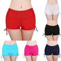 (ETX)Summer Beach Women Solid Color Bikini Bottom Side Pleated Bandage Swim Shorts