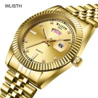 Top Luxury Brand Gold Watch Men Stainless Steel Date Week Display Mens WristWatch Golden Male Clock Classic Relogio masculino