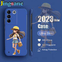 Jingsanc V27e V29สำหรับ VIVO V23e V27 V25 Y17 Y16 V20 Y78 Y72 Y52 Y36 X70 X80 Y27แบบด้านสีลูกกวาดเด็กผู้หญิงสวยไร้กรอบ PC แข็งป้องกันการตก m001-3เคสสีน้ำเงิน