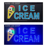 ป้ายไฟ LED ป้ายไฟร้านไอศกรีม ร้านไอติม ป้ายไฟ ICE CREAM+รูปไอศกรีม  /S023