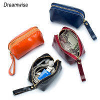 Dreamwise ซิป Dompet Koin กระเป๋าสตางค์สำหรับผู้หญิงผู้ชายหนังวัวแท้ขนาดเล็กแบบเรียบง่ายกระเป๋าสตางค์ที่ใส่กุญแจแฟชั่นวินเทจ2003