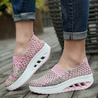 Women Sneakers Shoes Wedges Increased Thick Platform Shoes Woman Woven Breathable Casual Sneakers Ladies Tenis Feminino