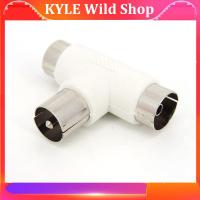 KYLE Wild Shop T Type 2 Way TV Splitter Aerial Coaxial Cable TV Male Plug to 2x Female Jack Antenna Connectors Adapters White