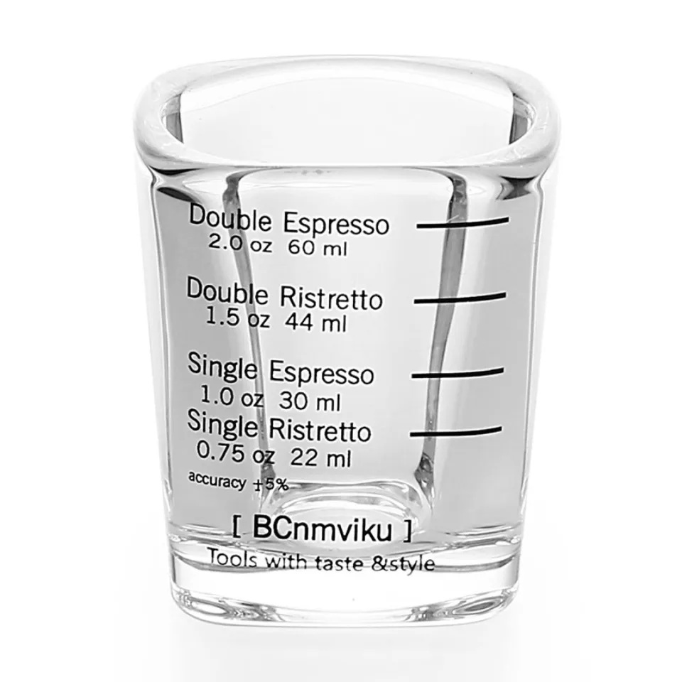 BCnmviku Espresso Shot Glasses Measuring Cup Liquid Heavy Glass for Baristas 2oz for Single Shot of Ristrettos (2 Pack)