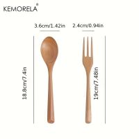 KEMORELA 2ชิ้น Set Sendok ส้อมไม้ของโต๊ะอาหาร Ins เกาหลีช้อนตักไอศกรีมช้อนขนมหวานส้อมผลไม้ช้อนกินข้าวสไตล์ญี่ปุ่น LCJ3912ชุดเครื่องใช้บนโต๊ะอาหาร