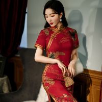 2022 China New Year Cheongsam Stand Collar Fashion Qipao Traditional Tang Suit for Women Dresses Christmas Dresses