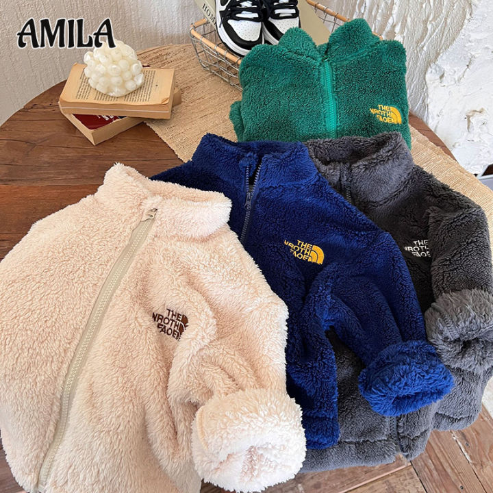 amila-เสื้อปักลายแจ็คเก็ตบุคอตตอนอบอุ่น-เสื้อเด็กผู้ชายเด็กผู้หญิงโค้ทขนสัตว์ฤดูหนาว