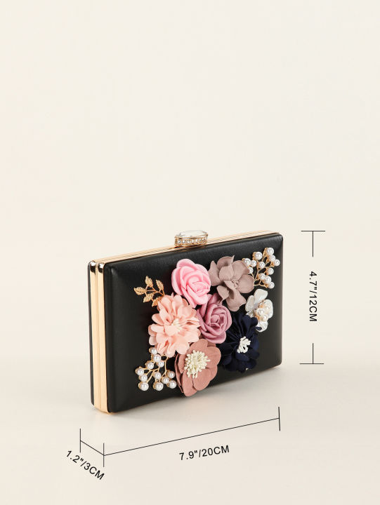 กระเป๋าคลัทช์ผู้หญิงสำหรับงานแต่งงานงานเดรสหนัง-pu-กระเป๋าถือลูกปัดกี่เพ้าไข่มุกดอกไม้ทำมือแนววินเทจ