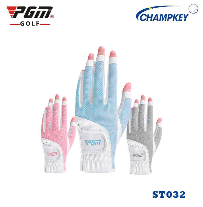 champkey-ถุงมือกอล์ฟสำหรับผู้หญิง-pgm-แบบเปิดนิ้ว-1-คู่-st032-golf-gloves-pgm-for-women-สีฟ้า-สีเทา-สีชมพู