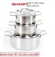 Bộ 3 nồi inox sáng bóng SONY nắp inox dùng được bếp từ và mọi loại bếp bộ