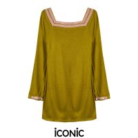 iCONiC MATARE KNIT DRESS #9063 ชุดเดรส ผ้าขมสัตว์เทียม แต่งเทปกำมะหยี่ อก32-34" สะโพก46" ยาว31" เดรสแฟชั่น เดรสออกงาน เดรสสั้น เดรสทำงาน เดรสงานแต่ง