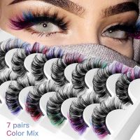 1/7Pairs Colored False Eyelashes Fluffy Wispy Curly Russian Strip Eyelashes Mix Pink Blue Dramatic Cosplay Party Lashes DD Curl