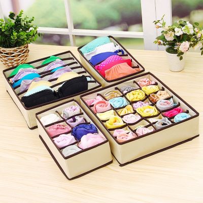 Set Underwear Bra Organizer Storage Box Beige Drawer Closet Organizers Boxes For Underwear Scarfs Socks Bra 4pcs