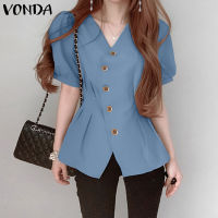 (จัดส่งฟรี)Fancystyle VONDA เก็บเอวอเนกประสงค์หรูหราของผู้หญิงเสื้อหนาเสื้อปลายแขนบานคอวีเรียบง่ายใส่สบาย