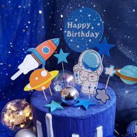 DRCOQF การ์ตูน วันเกิด จรวด ธีมยานอวกาศ นักบินอวกาศ นอกโลก ท็อปเปอร์คัพเค้ก อุปกรณ์ปาร์ตี้ ตกแต่งเค้ก ธงเค้ก