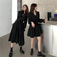 Autumn Korean version 2021 new waist slimming all-match black long-sleeved dress for womens student