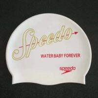 Speedo หมวกว่ายน้ำซิลิโคนสำหรับทุกเพศหมวกว่ายน้ำผมยาวยืดพิมพ์ลายสินค้าใหม่