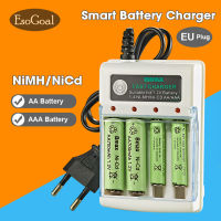 EsoGoal เครื่องชาร์จแบตเตอรี่อัจฉริยะ1.2V AA/AAA,ที่ชาร์จแบตเตอรี่แบบชาร์จเร็วมากเครื่องชาร์จป้องกันหน้าจอ LED เครื่องชาร์จแบบไฮบริดชาร์จไฟได้เหมาะสำหรับ Ni-MH/Ni-Cd/aa/ชาร์จไฟได้ AAA ปลั๊กอียูแบตเตอรี่