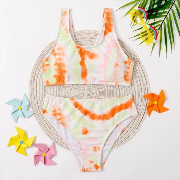 Girl's Swimsuit Sport Dyeing High Waist Bikini Set Bathing Suit Summer