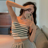 Summer Stripe Vest For Women Soft Cotton Suspenders Korean Style Simple Sleeveless Tops With Chest Pad Female Clothing Accessories