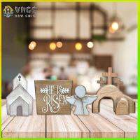 VHGG Table Decorations Jesus Tomb Wood Crafts Easter Ornament Easter Tray Bundle Kit Wooden Statue Jesus Angel Wooden Ornament