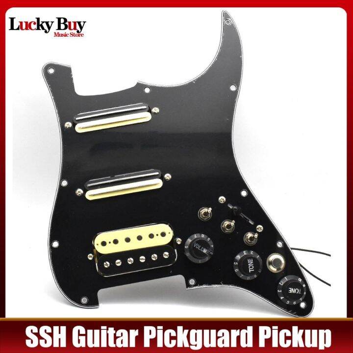 สายไฟ-pickguard-กีตาร์โหลดไว้ล่วงหน้า-สวิตช์เงียบ-st-กีต้าร์ไฟฟ้าปิ๊กอัพสองคอยล์สีดำ