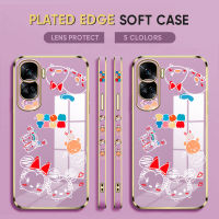 Diorcase For Honor 90 5G,90 Lite 5G ฟรีสายคล้อง + การ์ตูนน่ารัก Mikey Minnie Mouse Poober ปลอกลายขอบสี่เหลี่ยมชุบเคสโทรศัพท์หรูหราชุบเคสโทรศัพท์นิ่ม