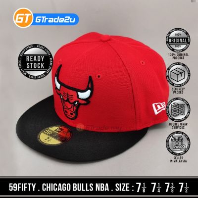 ใหม่ Era 59Fifty Chicago Bulls NBA หมวกแก๊ป สีแดง สีดํา