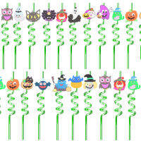 18Pcs หลอดดูดดื่มพลาสติก Reusable Bat Web Skeleton Witch Straws Party ตกแต่งวันเกิด Party