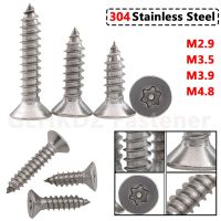 10Pcs M2.9 M3.5 M3.9 M4.8 Countersunk Flat Head Self-tapping Security Screw with Pin Six-Lobe Torx Bolt A2 304 Stainless Steel Screw Nut Drivers